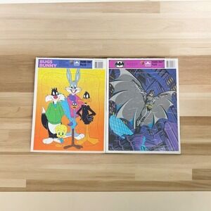 Vintage 1992 Batman Returns And Bugs Bunny And Friends Golden Frame Tray Puzzles